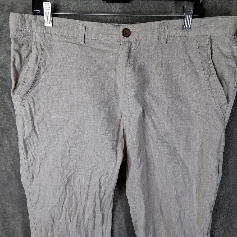 Linen Pants Men Size 38x30 Beige Slim Fit Denim Co Mid-Rise Lightweight